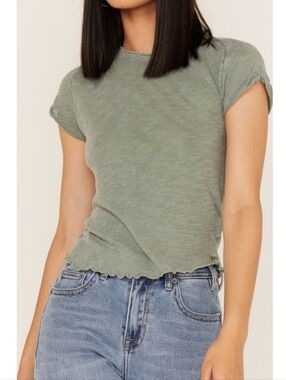 Free People NEW! We the Free Be My Baby Cotton T-Shirt in Washed Army Medium